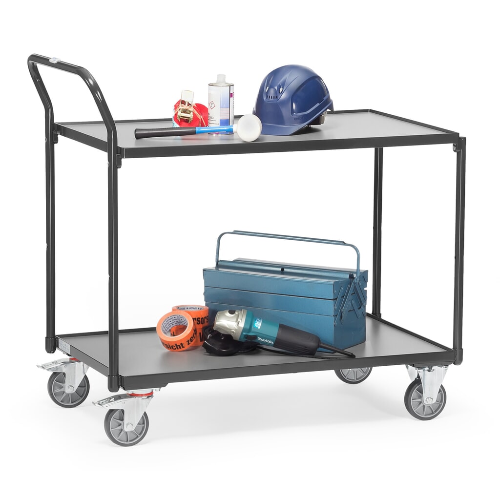 Produktabbildung Nr. 3: fetra® Tischwagen, TK 300 kg, 2 Etagen à 1.000 x 600 mm, hochstehender Schiebebügel, anthrazitgrau