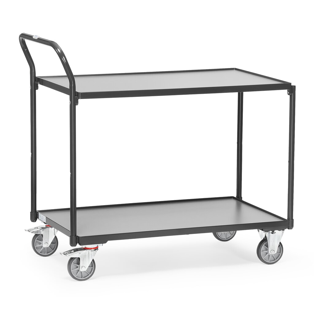 Produktabbildung: fetra® Tischwagen, TK 300 kg, 2 Etagen à 1.000 x 600 mm, hochstehender Schiebebügel, anthrazitgrau