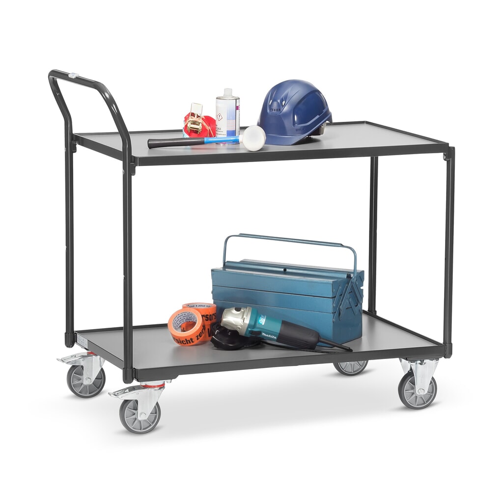 Produktabbildung Nr. 3: fetra® Tischwagen, TK 300 kg, 2 Etagen à 850 x 500 mm, hochstehender Schiebebügel, anthrazitgrau
