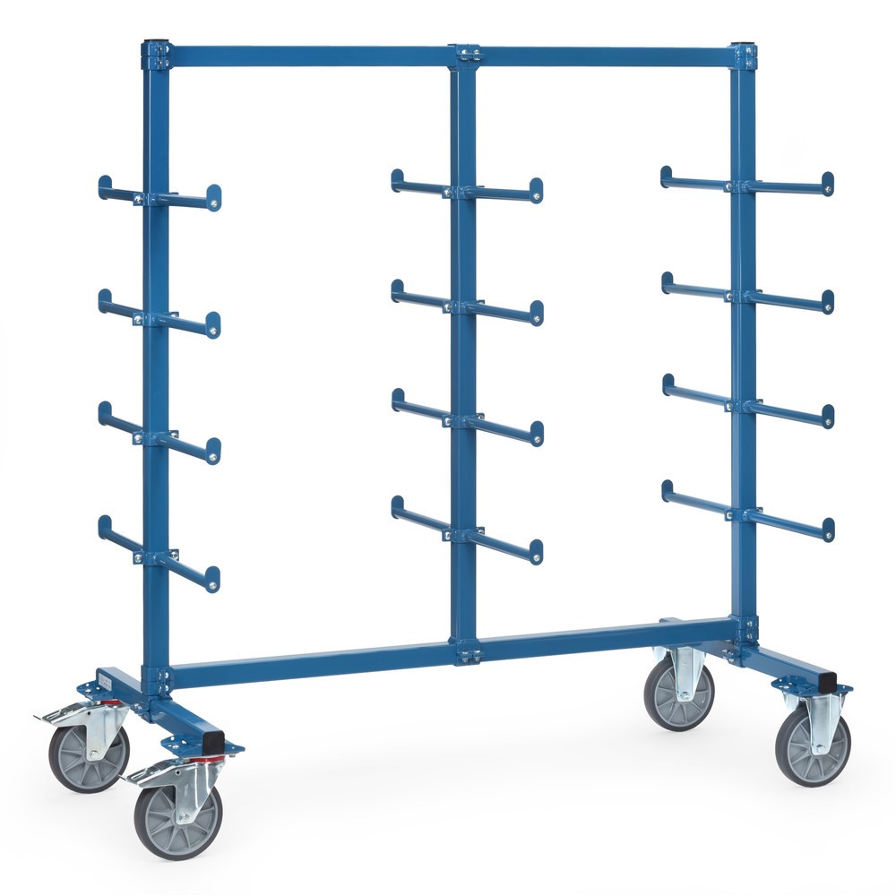 Produktabbildung: fetra® Tragarmwagen, zweiseitig, 24 Tragarme mit Abrollsicherung und PVC, HxBxT 1.807 x 2.200 x 800 mm