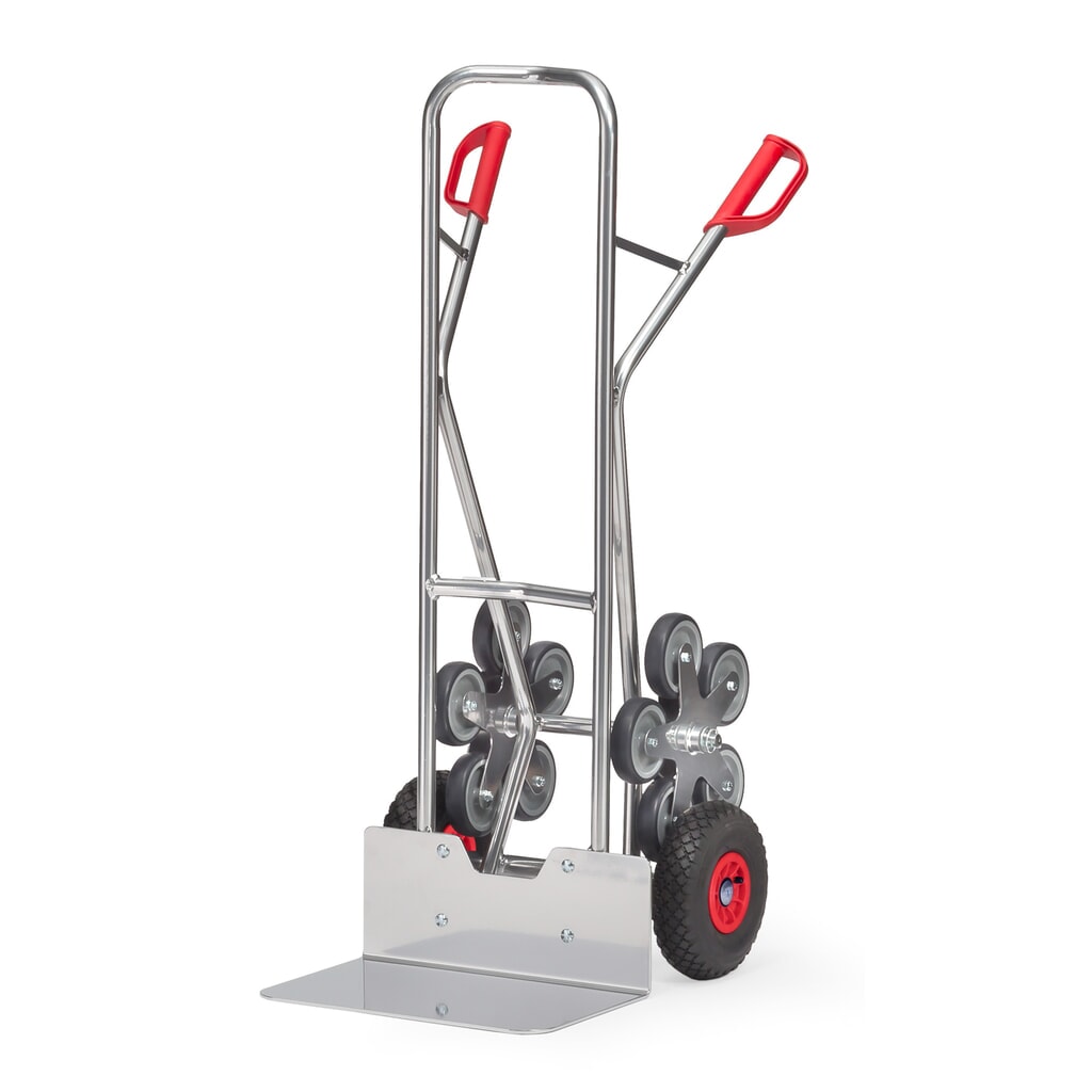 Produktabbildung: fetra® Treppenkarre, 5-armiger Radstern, Tragkraft 200 kg, Schaufel BxT 480 x 300 mm, Aluminium
