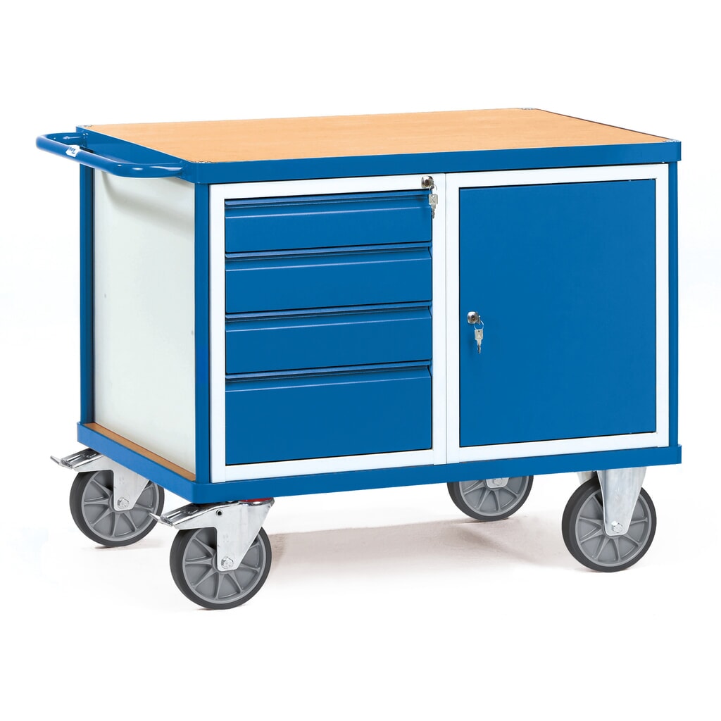 fetra® Werkstattwagen, 1 Schrank, 4 Schubladen, HxBxT 900 x 709 x 1.200 mm Produktabbildung: fetra® Werkstattwagen, 1 Schrank, 4 Schubladen, HxBxT 900 x 709 x 1.200 mm