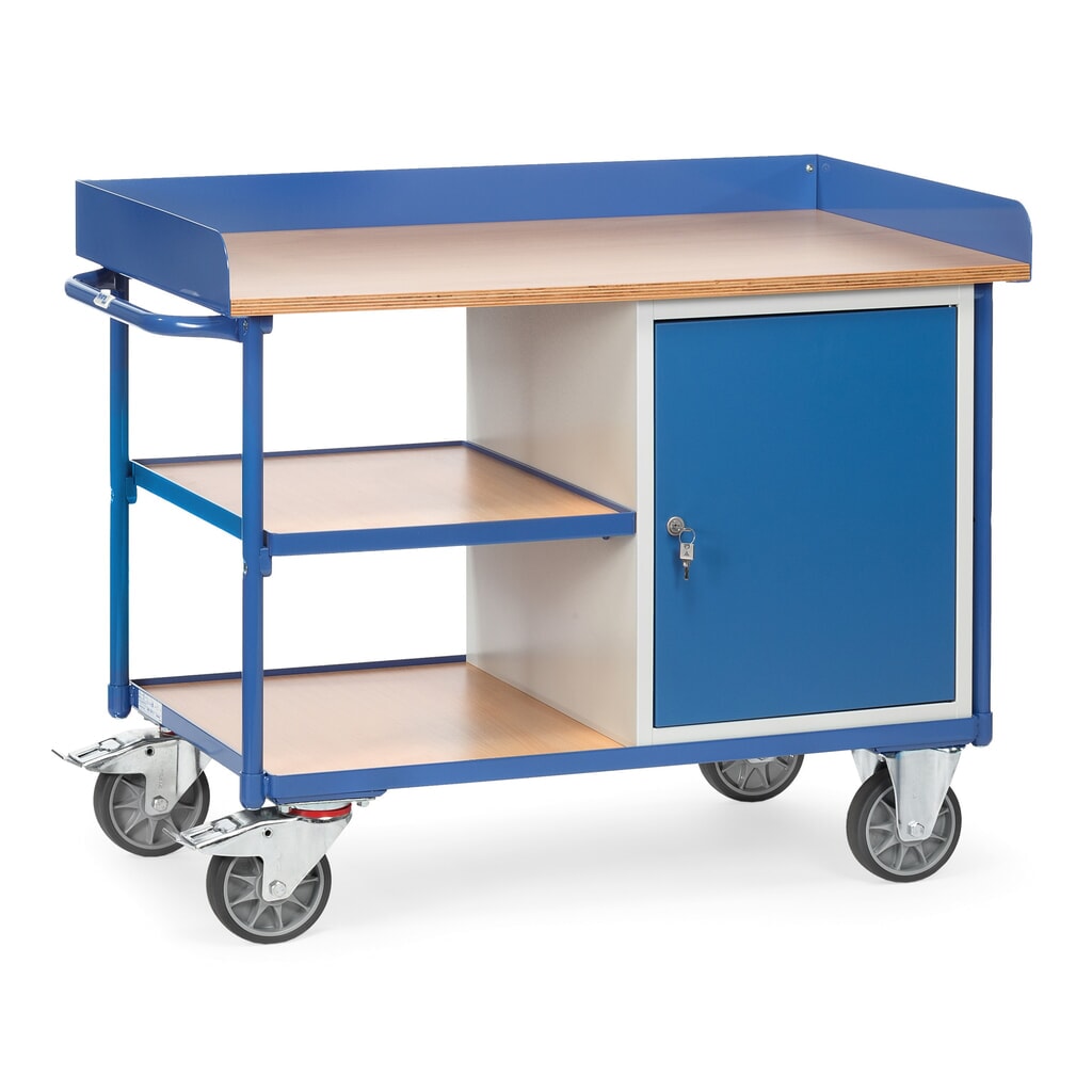 Produktabbildung Nr. 1: fetra® Werkstattwagen mit hohem Rand, Schrank, 3 Ablagen, TK 400 kg