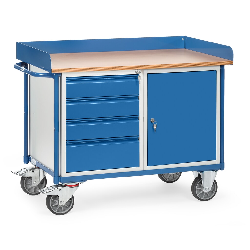 fetra® Werkstattwagen mit hohem Rand, Schrank, 4 Schubladen, TK 400 kg Produktabbildung Nr. 1: fetra® Werkstattwagen mit hohem Rand, Schrank, 4 Schubladen, TK 400 kg