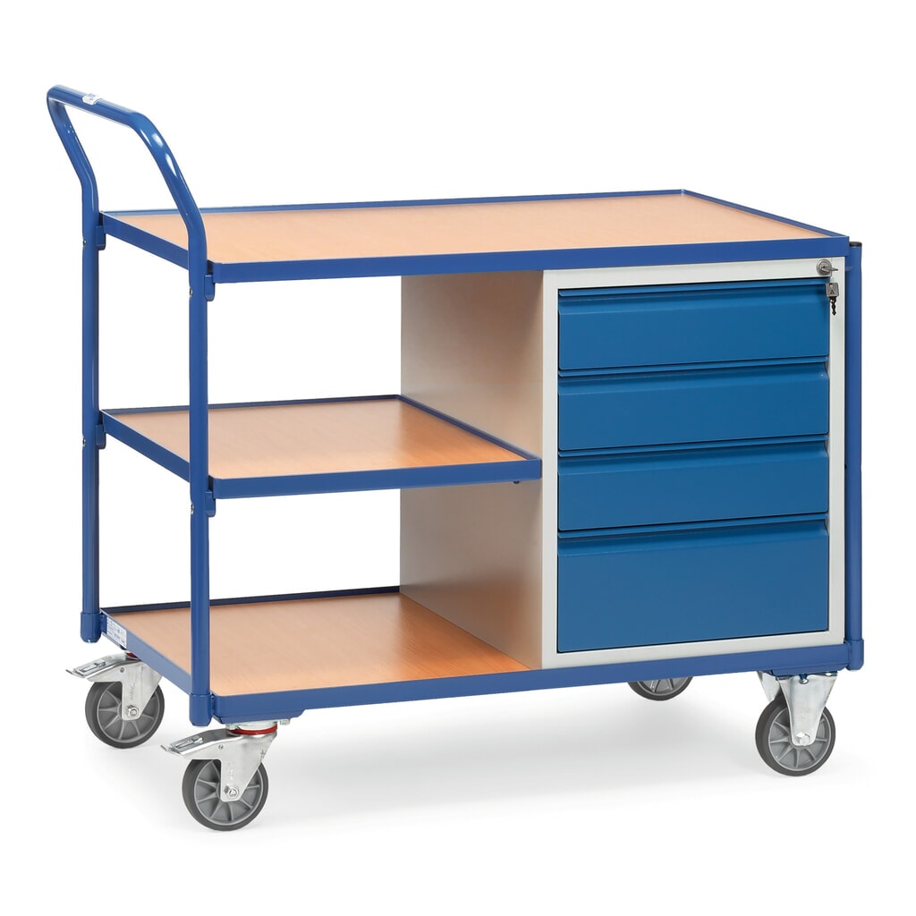 fetra® Werkstattwagen mit Schrank + 3 Etagen, HxBxT 1.040 x 1.130 x 600 mm Produktabbildung: fetra® Werkstattwagen mit Schrank + 3 Etagen, HxBxT 1.040 x 1.130 x 600 mm