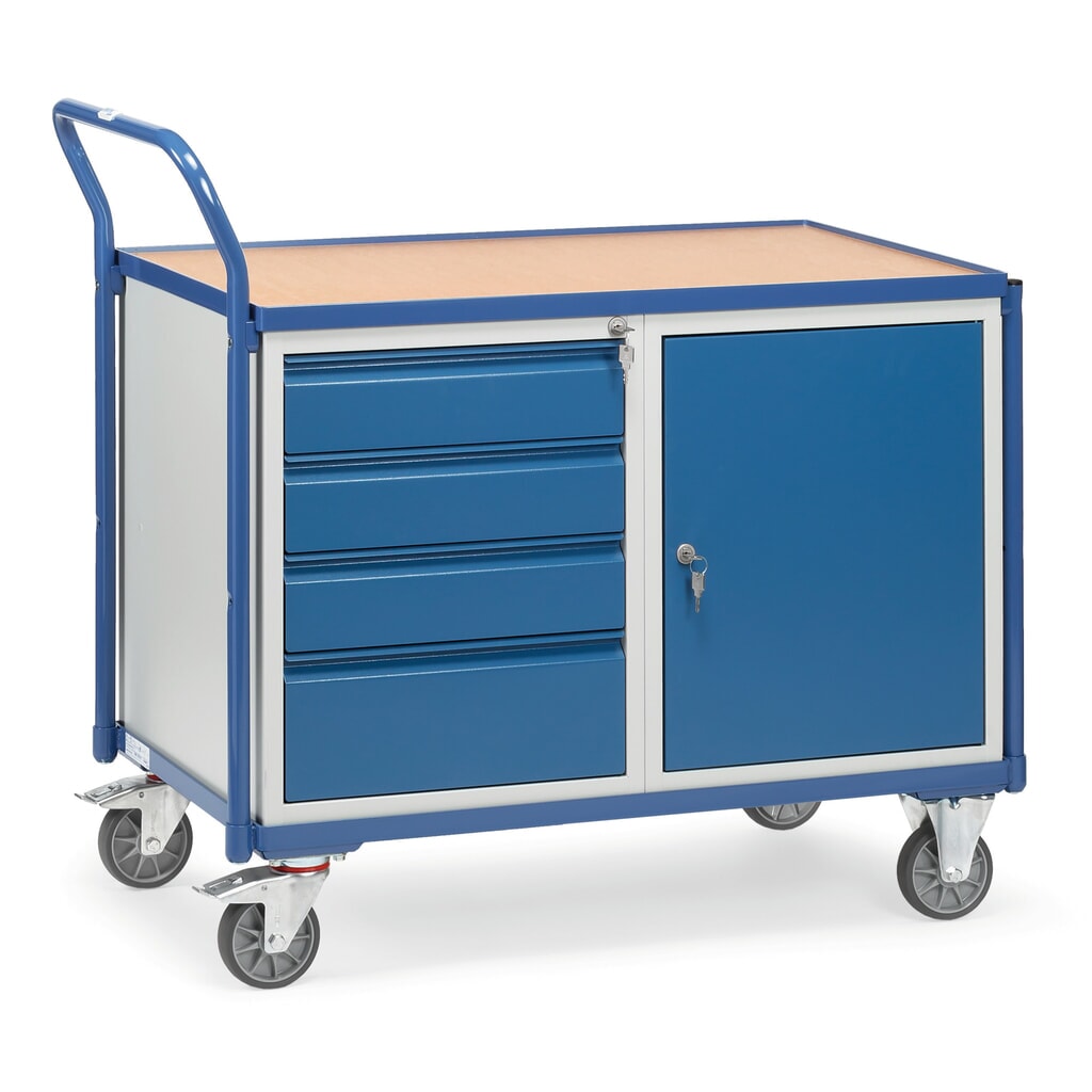fetra® Werkstattwagen, Schrank, 4 Schubladen, TK 300 kg Produktabbildung: fetra® Werkstattwagen, Schrank, 4 Schubladen, TK 300 kg