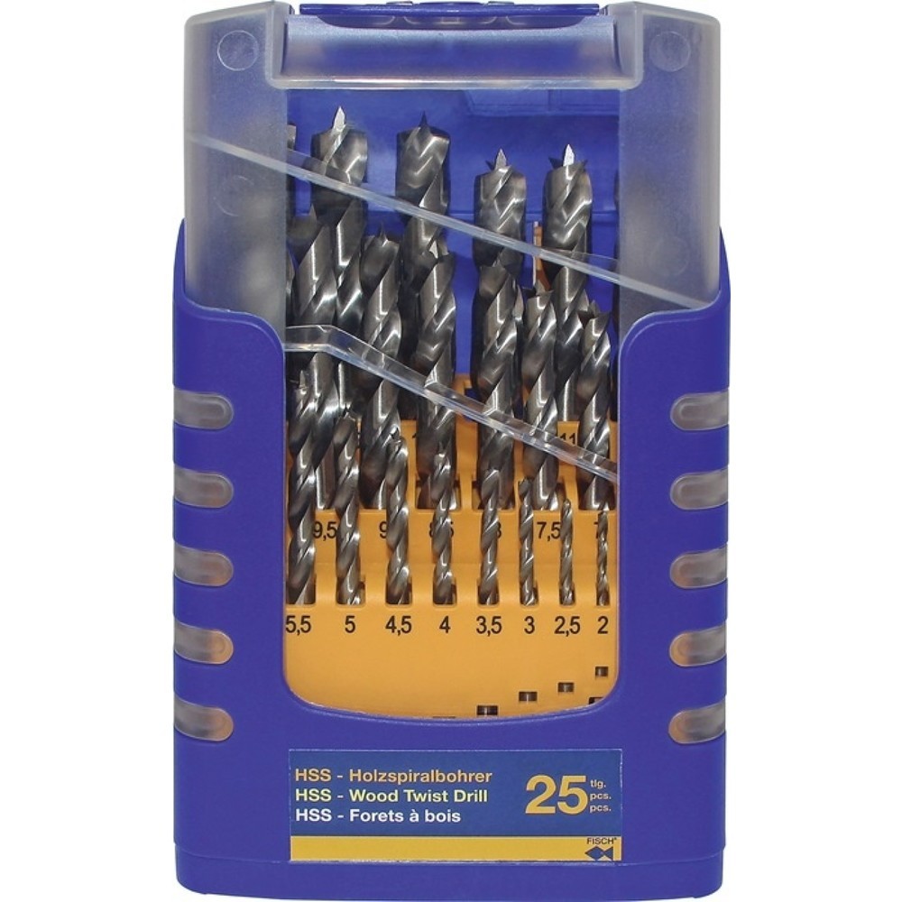 Produktabbildung: FISCH-TOOLS Holzspiralbohrersatz 013G 25-tlg.D.1-13mm 0,5mm steig.HSS