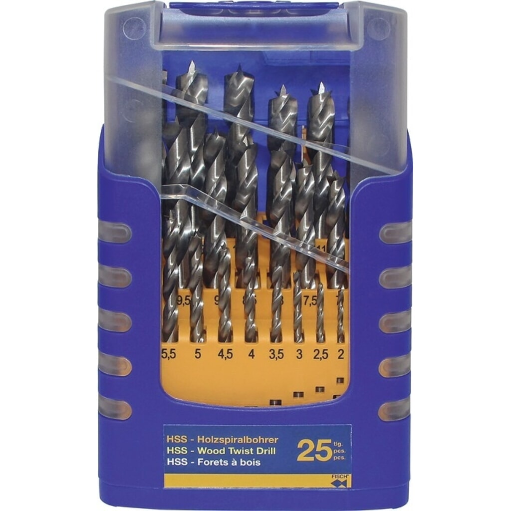 Produktabbildung: FISCH-TOOLS Holzspiralbohrersatz 013G 25-tlg.D.1-13mm 0,5mm steig.HSS