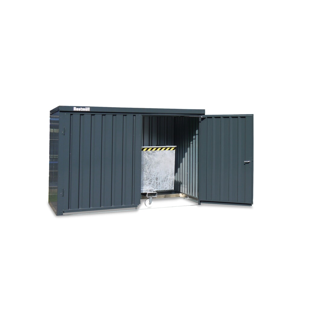 Produktabbildung: FLADAFI® Materialcontainer, verzinkt, zerlegt, 8 m², ohne Boden, HxBxT 2.115 x 4.050 x 2.170 mm, Doppelflügeltür (asymmetrische Teilung), mittig in Breitseite