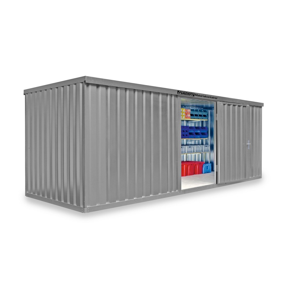 Produktabbildung: FLADAFI® Materialcontainer Einzelmodul, HxBxT 2.150 x 6.080 x 2.170 mm, montiert, Holzfußboden, lackiert, lichtgrau