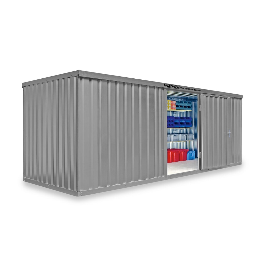 FLADAFI® Materialcontainer Einzelmodul, lackiert, HxBxT 2.150 x 6.080 x 2.170 mm, montiert, Holzfußboden, lichtgrau Produktabbildung: FLADAFI® Materialcontainer Einzelmodul, lackiert, HxBxT 2.150 x 6.080 x 2.170 mm, montiert, Holzfußboden, lichtgrau