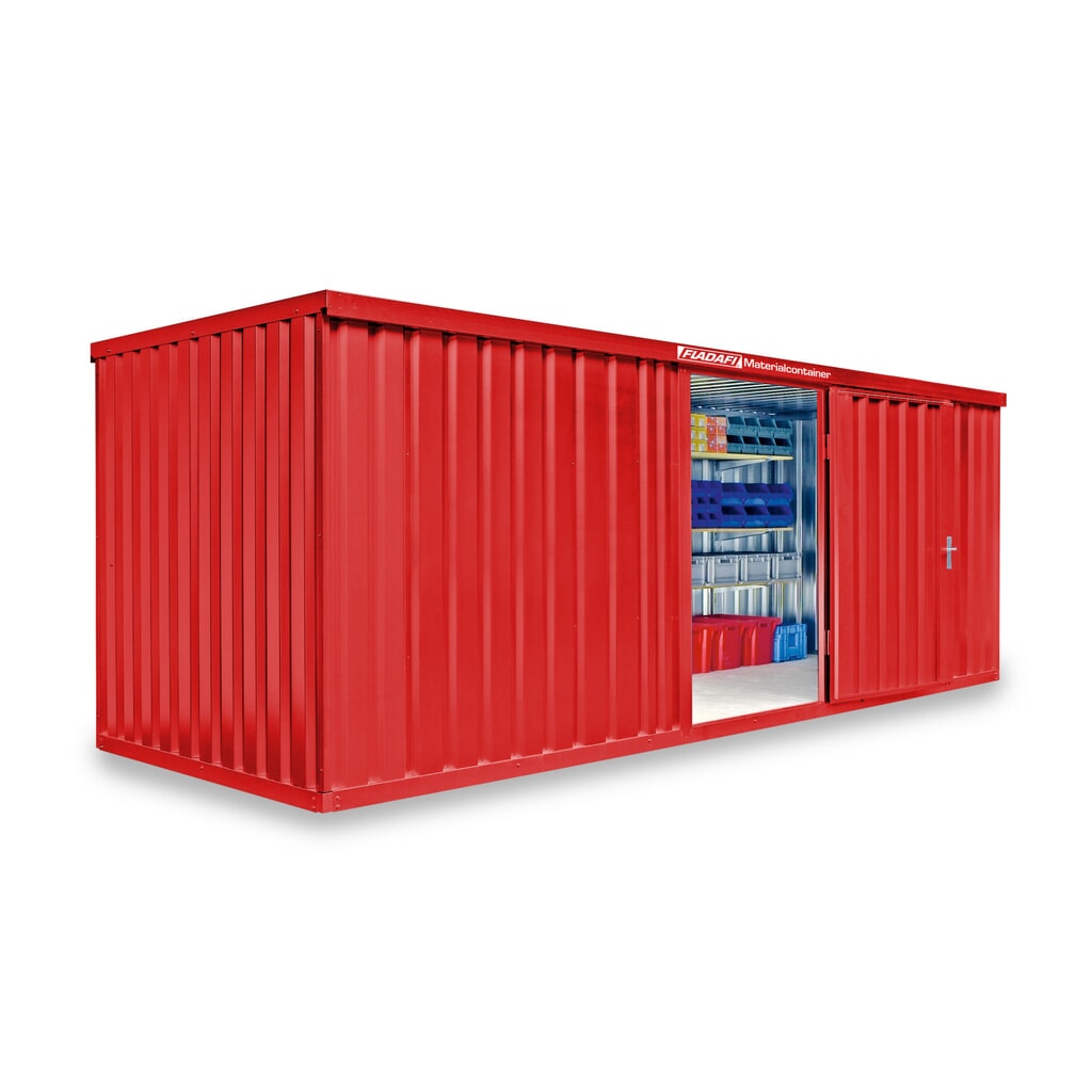 Produktabbildung: FLADAFI® Materialcontainer Einzelmodul, lackiert, HxBxT 2.150 x 6.080 x 2.170 mm, montiert, Holzfußboden, feuerrot