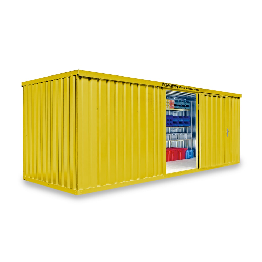 Produktabbildung: FLADAFI® Materialcontainer Einzelmodul, lackiert, HxBxT 2.150 x 6.080 x 2.170 mm, montiert, Holzfußboden, signalgelb
