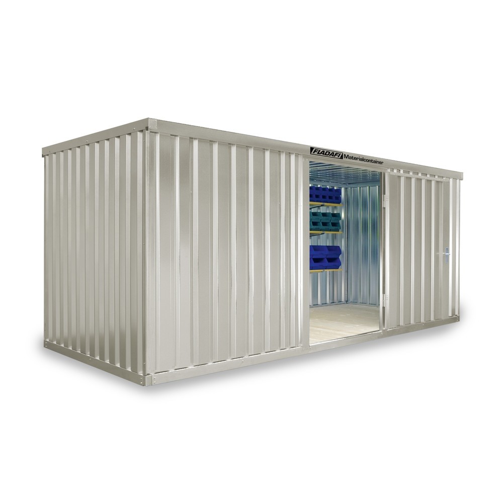 Produktabbildung: FLADAFI® Materialcontainer Einzelmodul, HxBxT 2.150 x 5.080 x 2.170 mm, montiert, Holzfußboden, lackiert, grauweiß