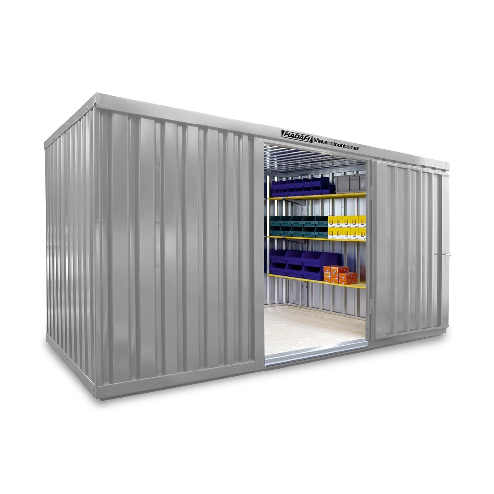 Produktabbildung: FLADAFI® Materialcontainer Einzelmodul, HxBxT 2.150 x 4.050 x 2.170 mm, montiert, Holzfußboden, lackiert, lichtgrau