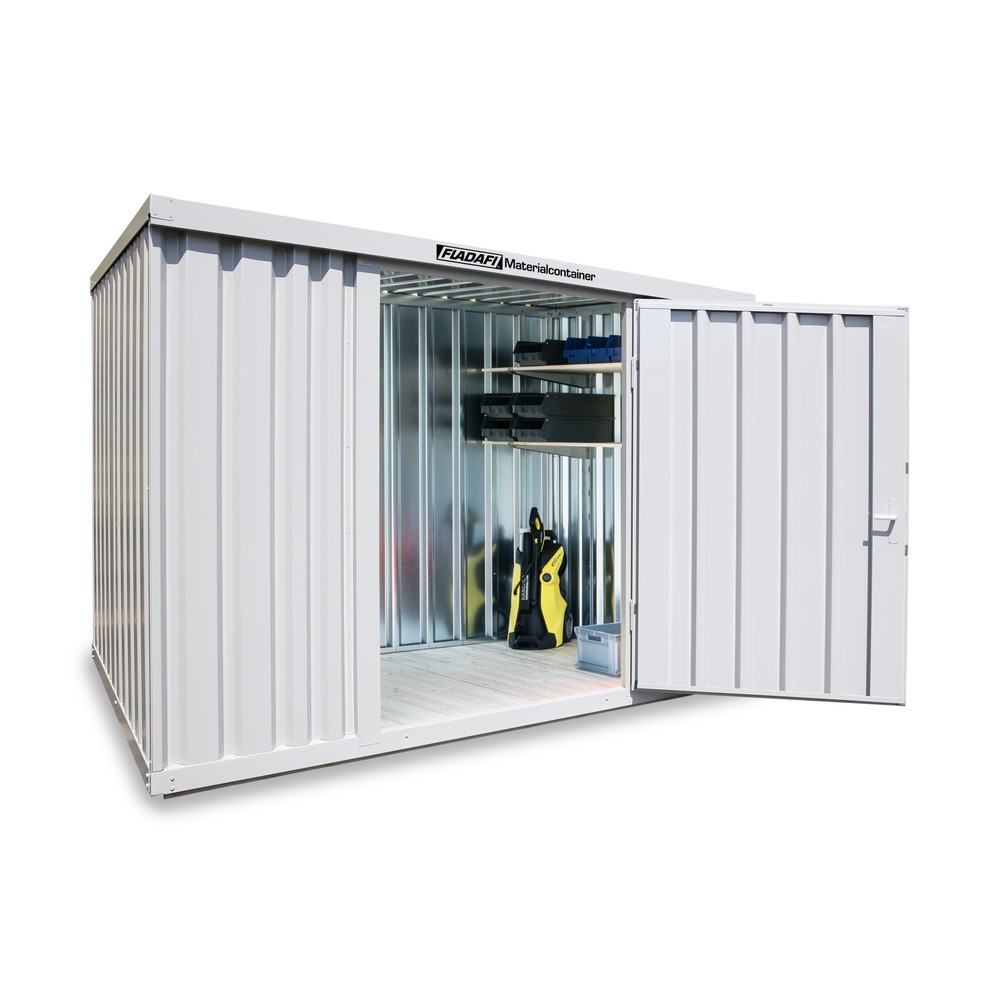 Produktabbildung: FLADAFI® Materialcontainer Einzelmodul, HxBxT 2.150 x 3.050 x 2.170 mm, montiert, Holzfußboden, lackiert, lichtgrau