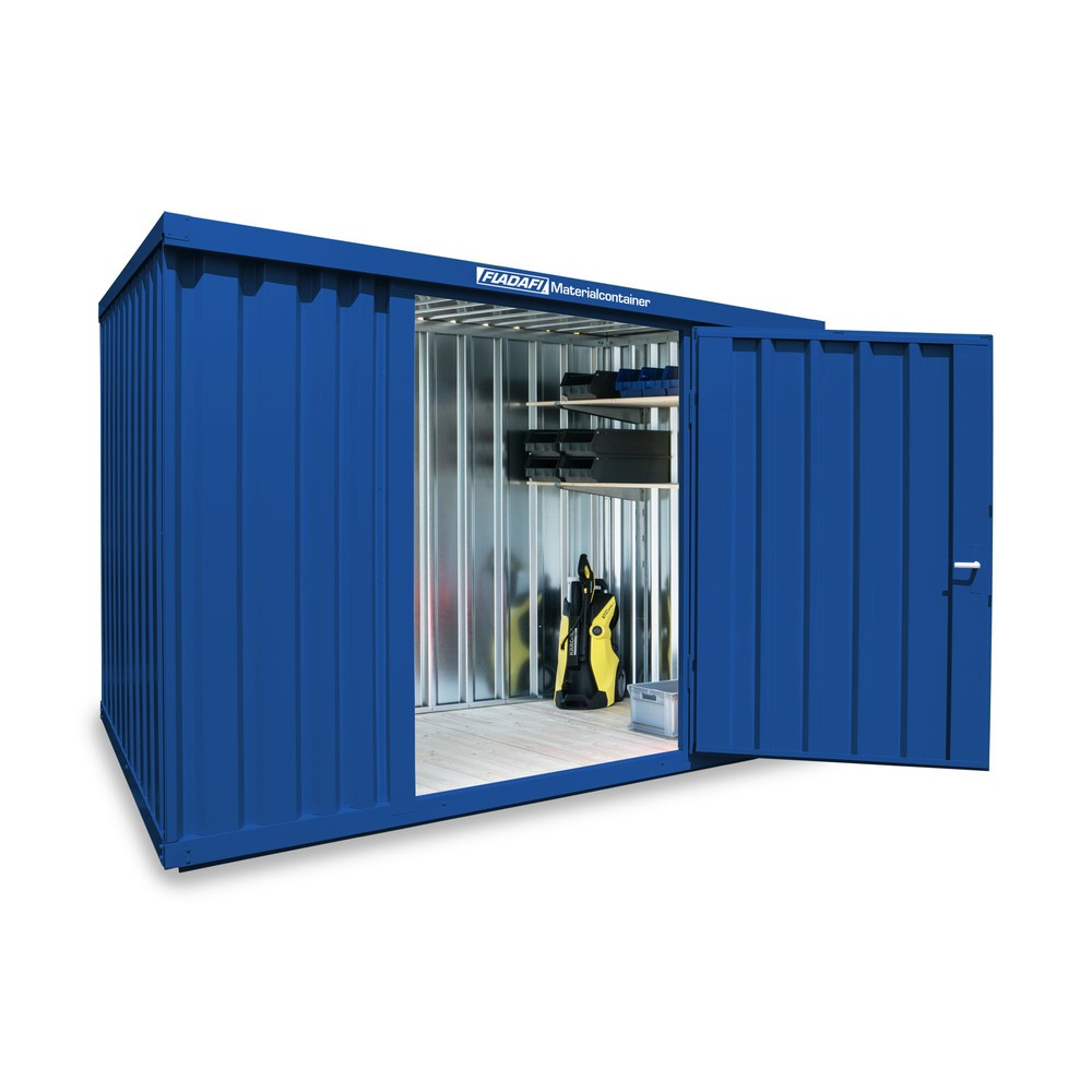 Produktabbildung: FLADAFI® Materialcontainer Einzelmodul, HxBxT 2.150 x 3.050 x 2.170 mm, montiert, Holzfußboden, lackiert, enzianblau