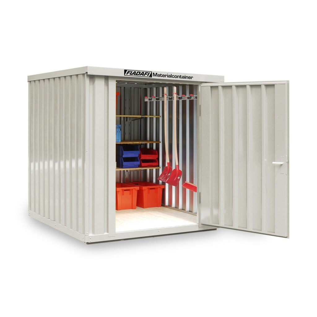 Produktabbildung: FLADAFI® Materialcontainer Einzelmodul, lackiert, HxBxT 2.150 x 2.100 x 2.170 mm, montiert, Holzfußboden, grauweiß