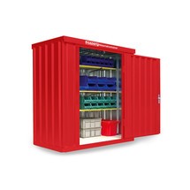 Produktabbildung Nr. 1: FLADAFI® Materialcontainer Einzelmodul, lackiert, HxBxT 2.150 x 2.100 x 1.140 mm, montiert, Holzfußboden, feuerrot
