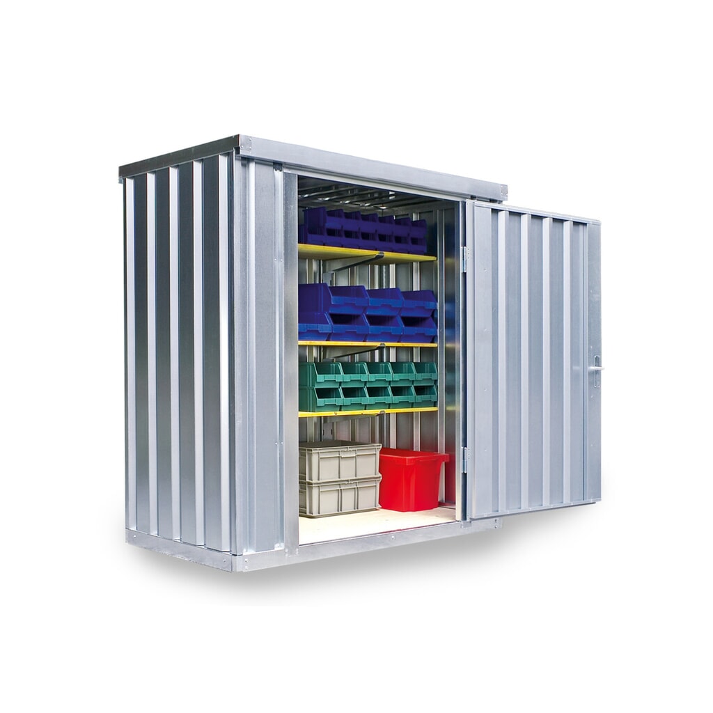 Produktabbildung: FLADAFI® Materialcontainer Einzelmodul, verzinkt, HxBxT 2.150 x 2.100 x 1.140 mm, zerlegt, Holzfußboden