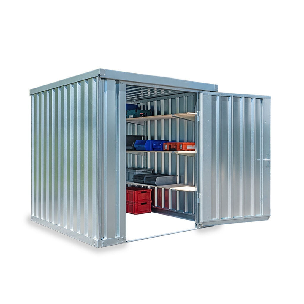 Produktabbildung: FLADAFI® Materialcontainer Einzelmodul, verzinkt, HxBxT 2.150 x 2.100 x 2.170 mm, montiert, Holzfußboden