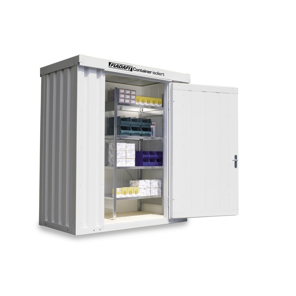 Produktabbildung Nr. 1: FLADAFI® Materialcontainer 2m², isoliert, mit Holzfußboden, Maße außen 2100x1140x2405 mm, Einzelflügeltür, mittig in Breitseite