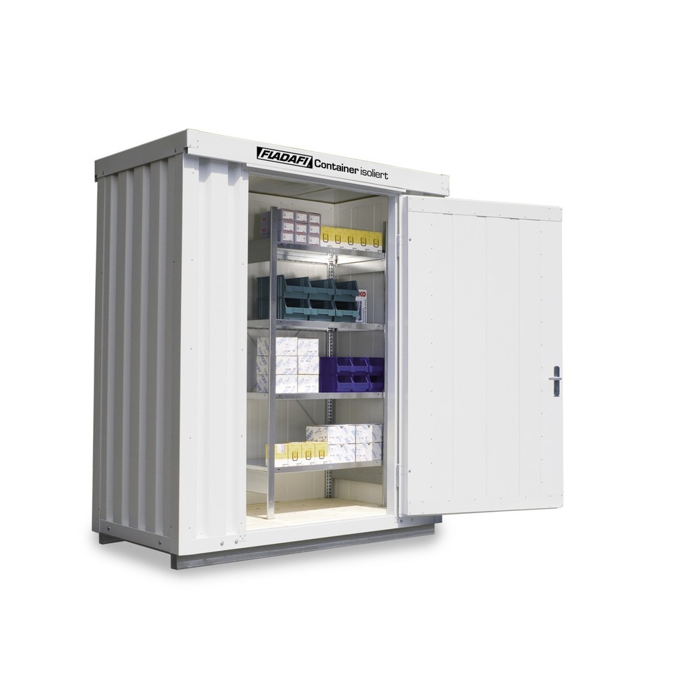 Produktabbildung: FLADAFI® Materialcontainer 2m², isoliert, mit isoliertem Boden, Maße außen 2100x1140x2500 mm, Einzelflügeltür, mittig in Breitseite
