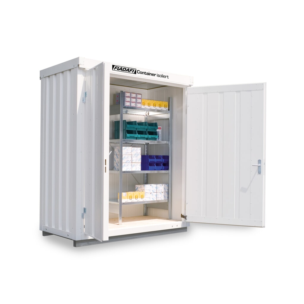 FLADAFI® Materialcontainer, isoliert, 2 m², mit isoliertem Boden, HxBxT 2.500 x 2 100 x 1.140 mm, Doppelflügeltür (asymmetrische Teilung), mittig in Breitseite Produktabbildung: FLADAFI® Materialcontainer, isoliert, 2 m², mit isoliertem Boden, HxBxT 2.500 x 2 100 x 1.140 mm, Doppelflügeltür (asymmetrische Teilung), mittig in Breitseite