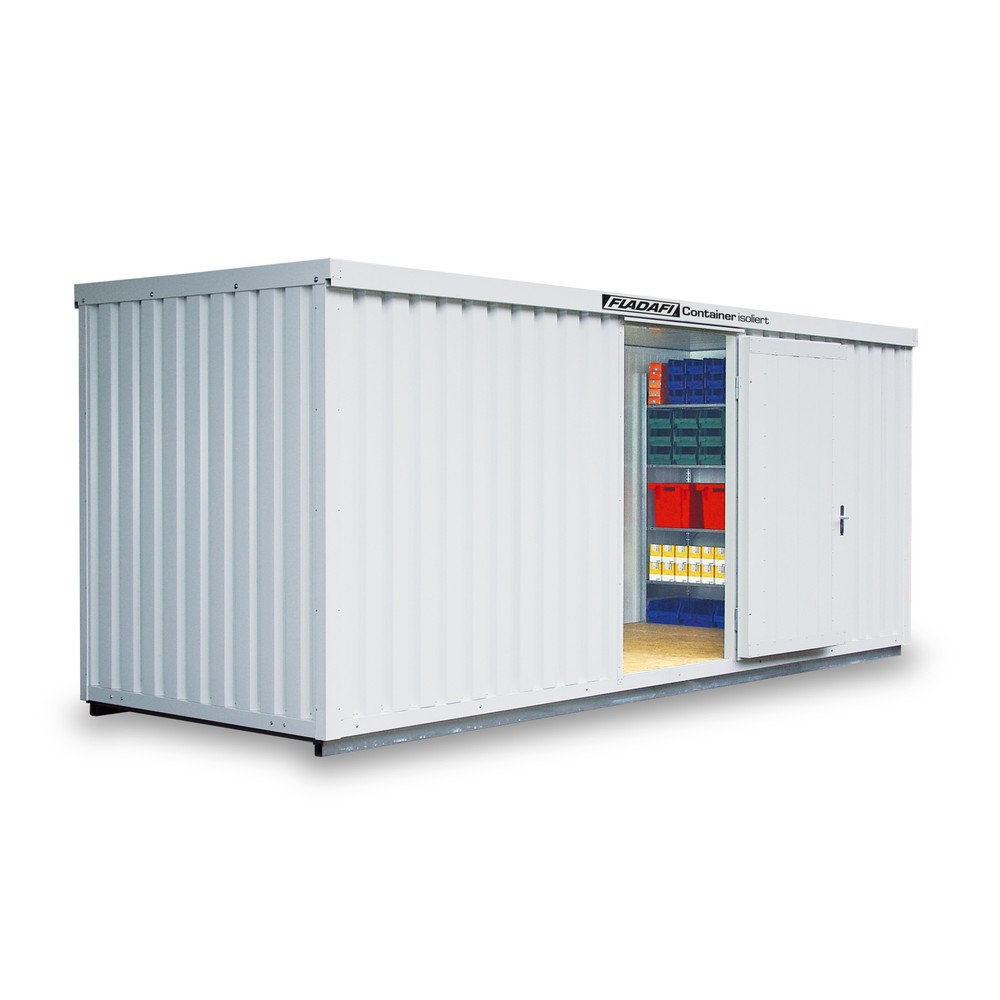 Produktabbildung: FLADAFI® Materialcontainer 12m², isoliert, mit isoliertem Boden, Maße außen 6080x2170x2500 mm, Doppelflügeltür, mittig in Breitseite