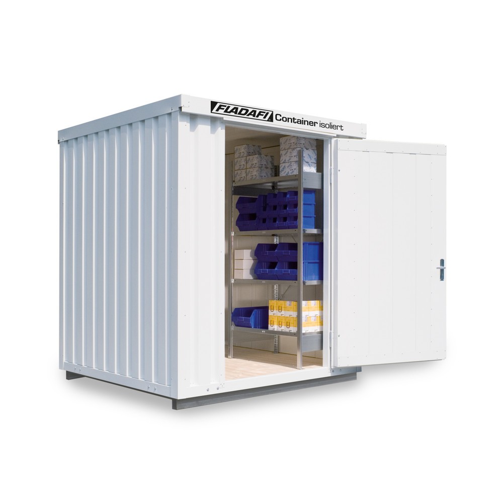 Produktabbildung: FLADAFI® Materialcontainer 4m², isoliert, mit isoliertem Boden, Maße außen 2100x2170x2500 mm, Einzelflügeltür, mittig in Breitseite