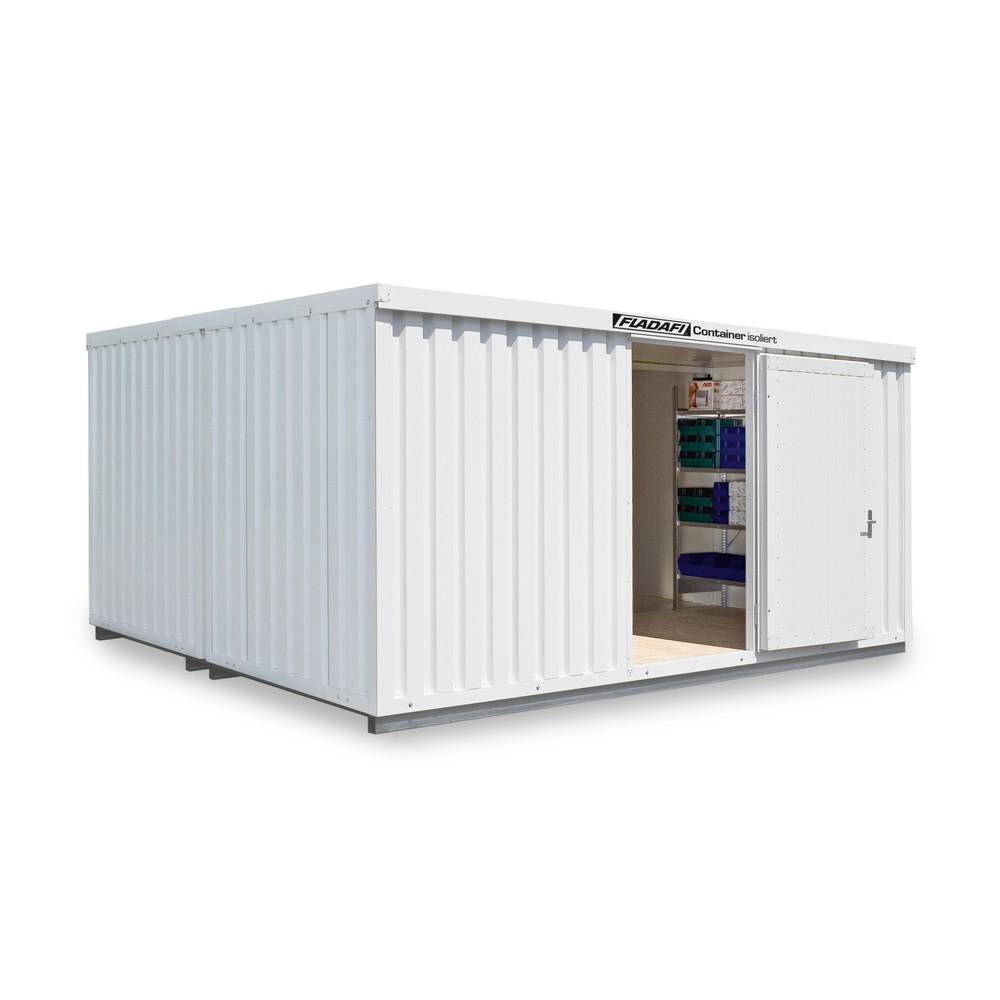 Produktabbildung: FLADAFI® Materialcontainer-Kombination 20m², isoliert, mit isoliertem Boden, Maße außen 5080x4340x2500 mm, Doppelflügeltür (asymmetrische Teilung), mittig in Breitseite, Zusatztür