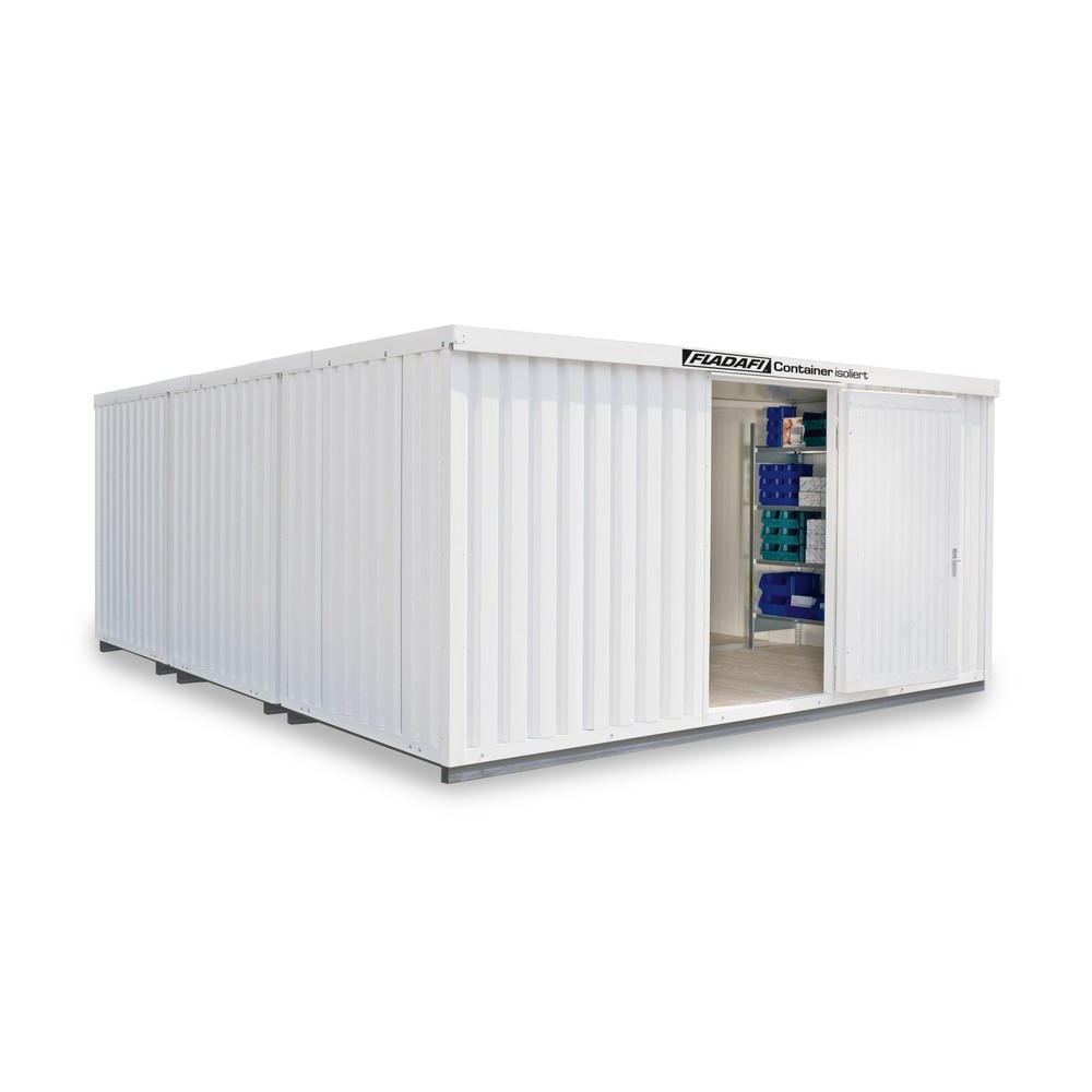 Produktabbildung: FLADAFI® Materialcontainer-Kombination 29m², isoliert, mit isoliertem Boden, Maße außen 5080x6520x2465 mm, Einzelflügeltür, mittig in Stirnseite