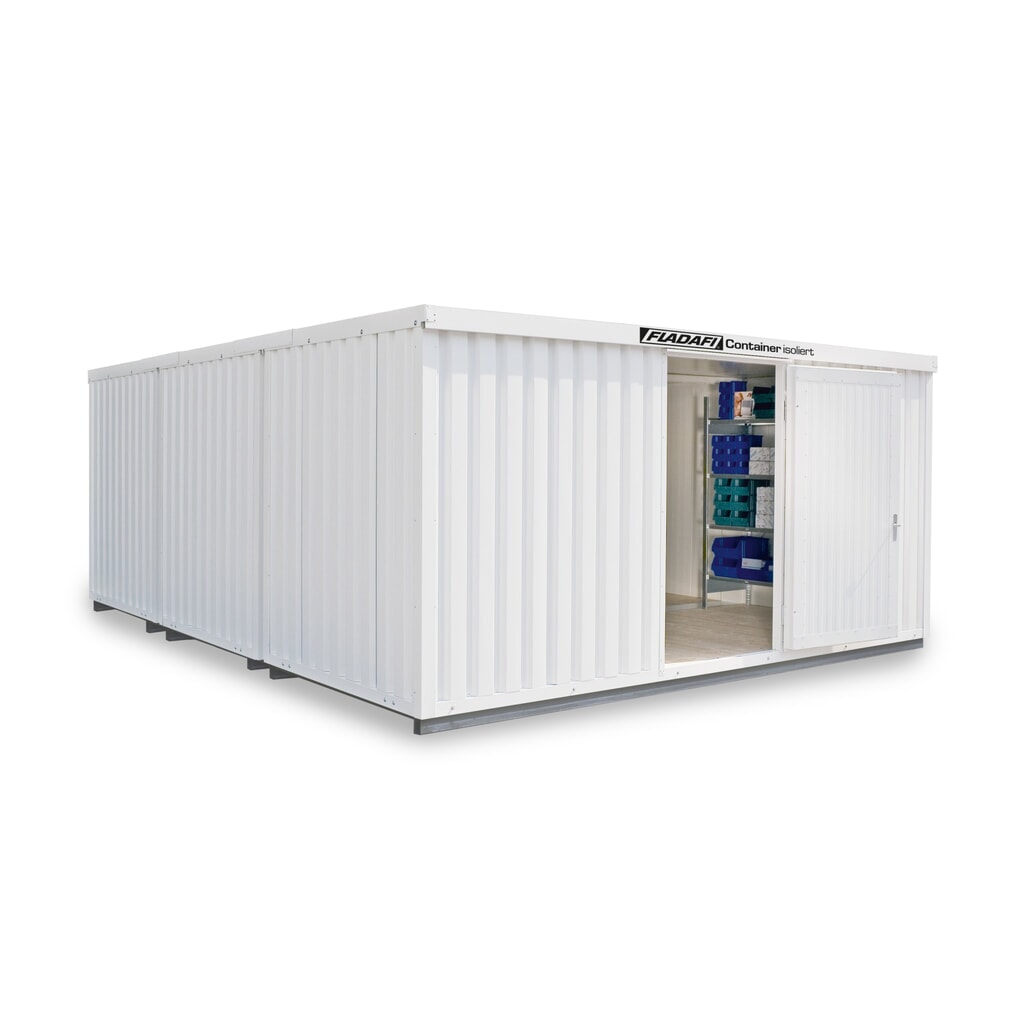 FLADAFI® Materialcontainer-Kombination, isoliert, 29 m², mit isoliertem Boden, HxBxT 2.465 x 5.080 x 6.520 mm, Doppelflügeltür (asymmetrische Teilung), mittig im Modul Produktabbildung: FLADAFI® Materialcontainer-Kombination, isoliert, 29 m², mit isoliertem Boden, HxBxT 2.465 x 5.080 x 6.520 mm, Doppelflügeltür (asymmetrische Teilung), mittig im Modul