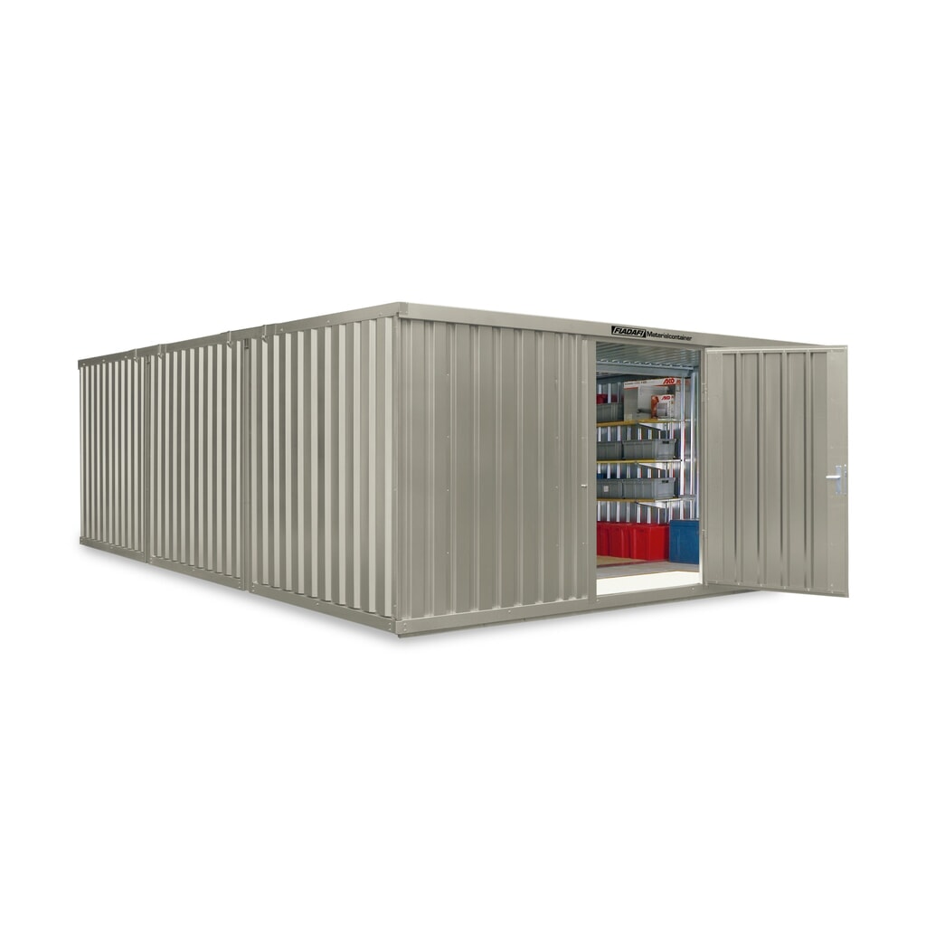 FLADAFI® Materialcontainer Kombination, lackiert, 3 Module, HxBxT 2.150 x 5.080 x 6.520 mm, vormontiert, Holzfußboden, grauweiß Produktabbildung: FLADAFI® Materialcontainer Kombination, lackiert, 3 Module, HxBxT 2.150 x 5.080 x 6.520 mm, vormontiert, Holzfußboden, grauweiß