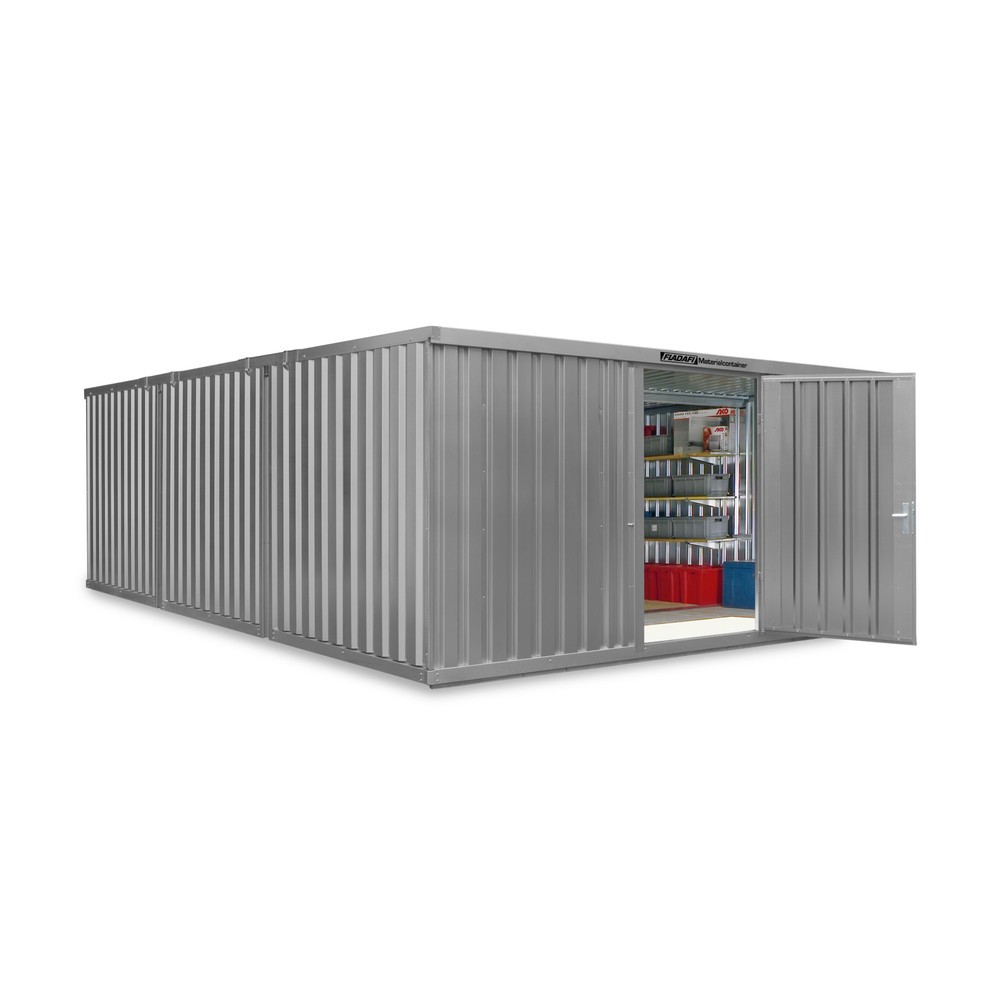 Produktabbildung: FLADAFI® Materialcontainer Kombination, 3 Module, HxBxT 2.150 x 5.080 x 6.520 mm, vormontiert, Holzfußboden, lackiert, lichtgrau