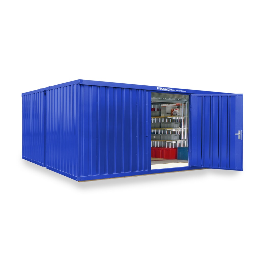 Produktabbildung: FLADAFI® Materialcontainer Kombination, lackiert, 2 Module, HxBxT 2.150 x 5.080 x 4.340 mm, vormontiert, Holzfußboden, enzianblau