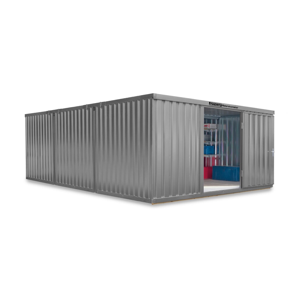 FLADAFI® Materialcontainer Kombination, lackiert, 3 Module, HxBxT 2.150 x 4.050 x 6.520 mm, vormontiert, Holzfußboden, lichtgrau Produktabbildung: FLADAFI® Materialcontainer Kombination, lackiert, 3 Module, HxBxT 2.150 x 4.050 x 6.520 mm, vormontiert, Holzfußboden, lichtgrau