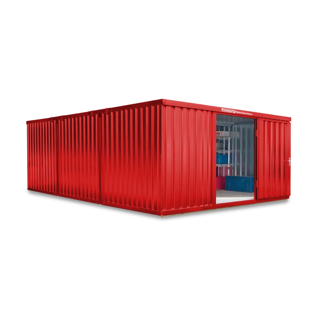 Produktabbildung: FLADAFI® Materialcontainer Kombination, lackiert, 3 Module, HxBxT 2.150 x 4.050 x 6.520 mm, vormontiert, Holzfußboden, feuerrot