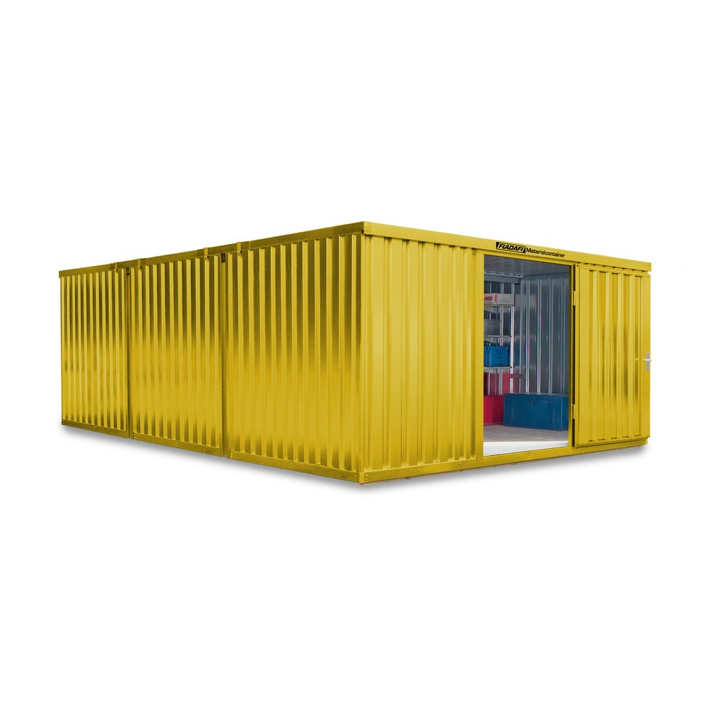 Produktabbildung: FLADAFI® Materialcontainer Kombination, 3 Module, HxBxT 2.150 x 4.050 x 6.520 mm, vormontiert, Holzfußboden, lackiert, signalgelb