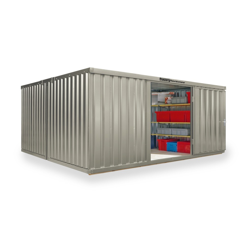 Produktabbildung: FLADAFI® Materialcontainer Kombination, 2 Module, HxBxT 2.150 x 4.050 x 4.340 mm, vormontiert, Holzfußboden, lackiert, grauweiß