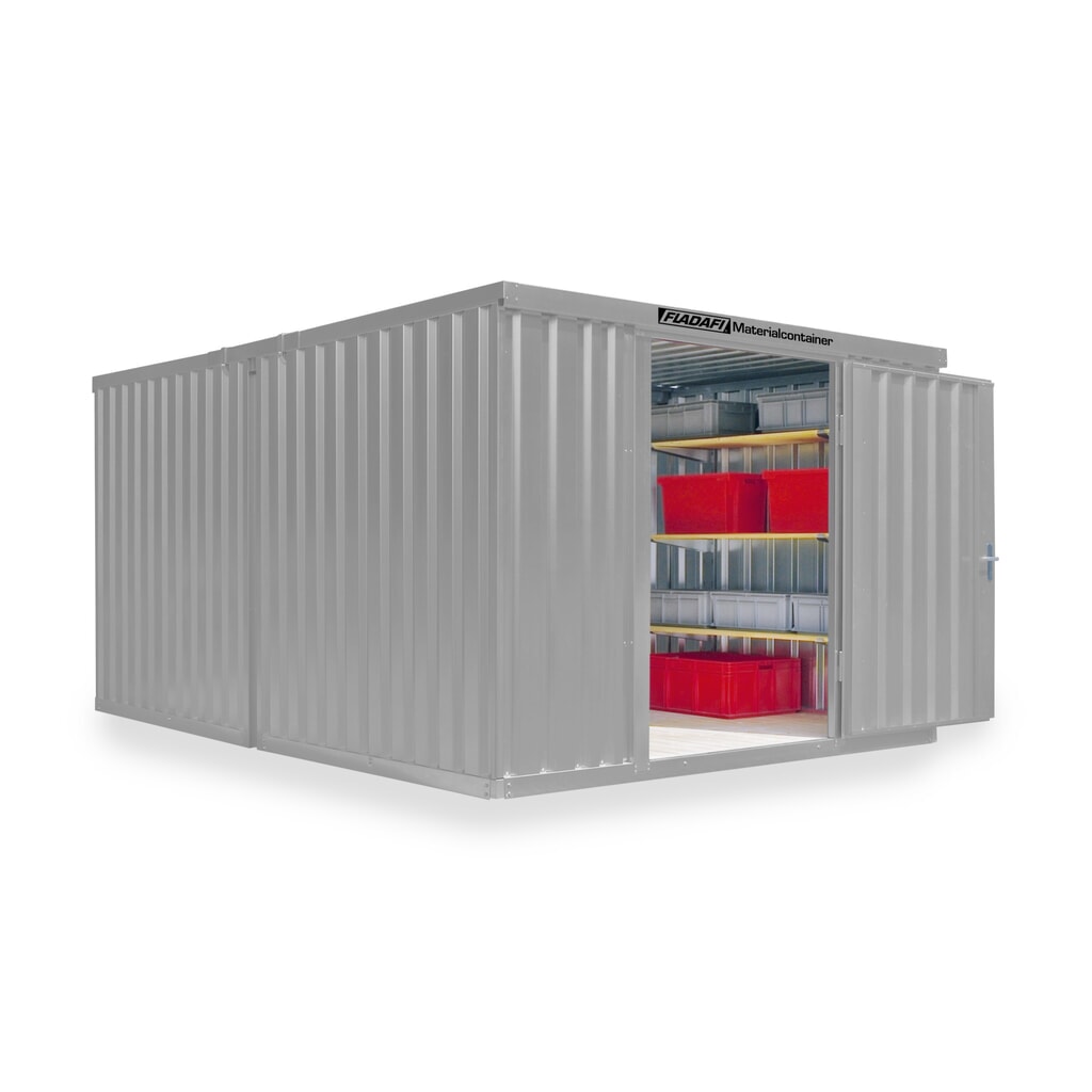Produktabbildung: FLADAFI® Materialcontainer Kombination, lackiert, 2 Module, HxBxT 2.150 x 3.050 x 4.340 mm, zerlegt, Holzfußboden, lichtgrau