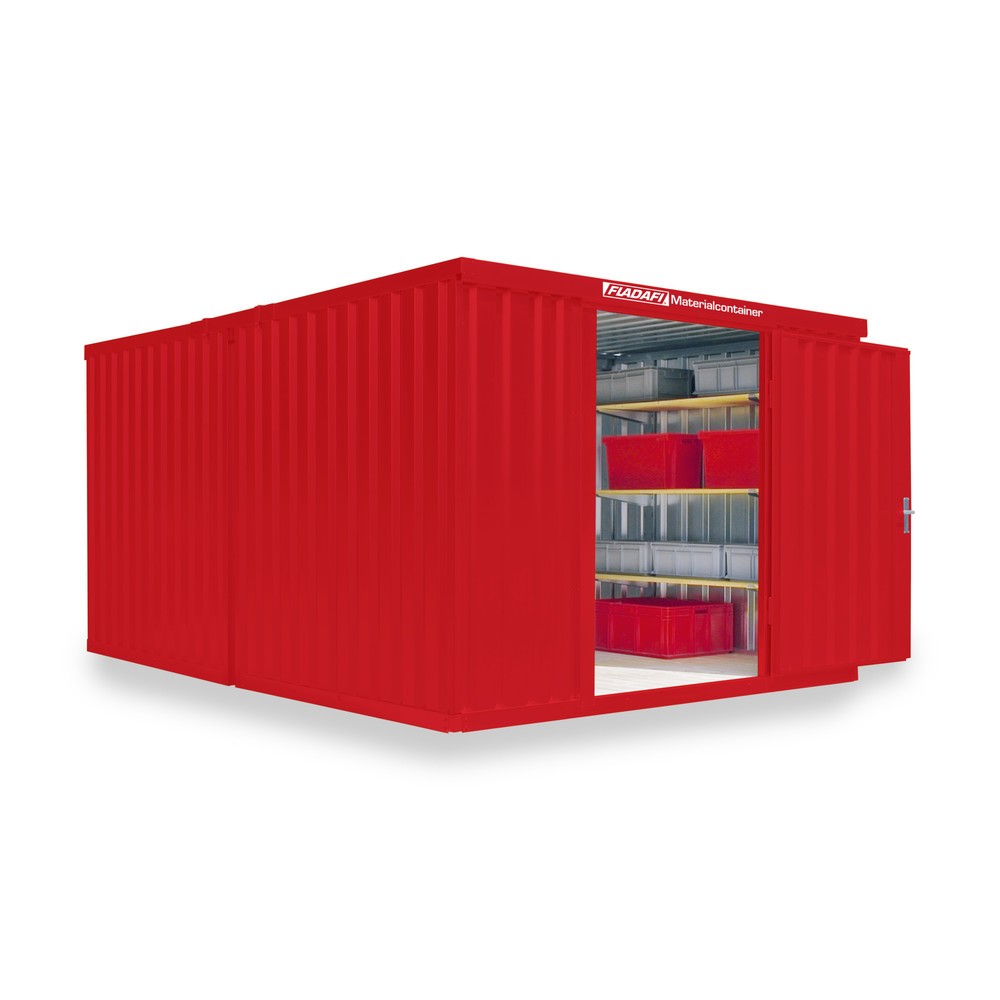 Produktabbildung: FLADAFI® Materialcontainer Kombination, 2 Module, HxBxT 2.150 x 3.050 x 4.340 mm, zerlegt, Holzfußboden, lackiert, feuerrot