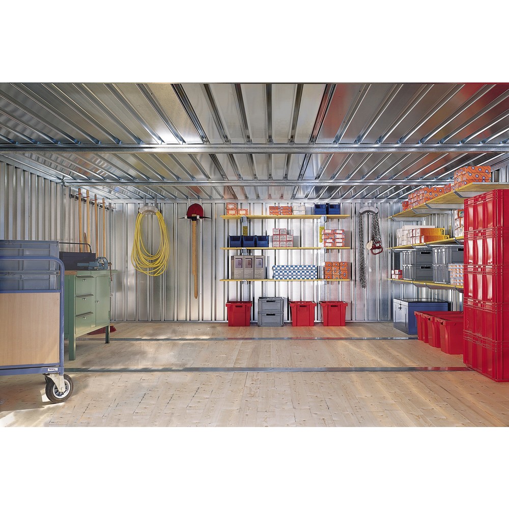 Produktabbildung: FLADAFI® Materialcontainer Kombination, 2 Module, HxBxT 2.150 x 3.050 x 4.340 mm, zerlegt, Holzfußboden, verzinkt