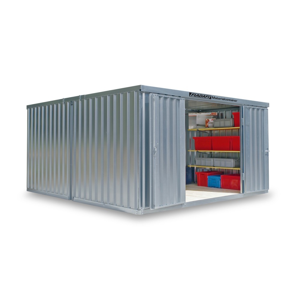 Produktabbildung Nr. 1: FLADAFI® Materialcontainer-Kombination 16m², zerlegt, ohne Boden, Maße außen 4050x4340x2115 mm, Doppelflügeltür, mittig in Stirnseite