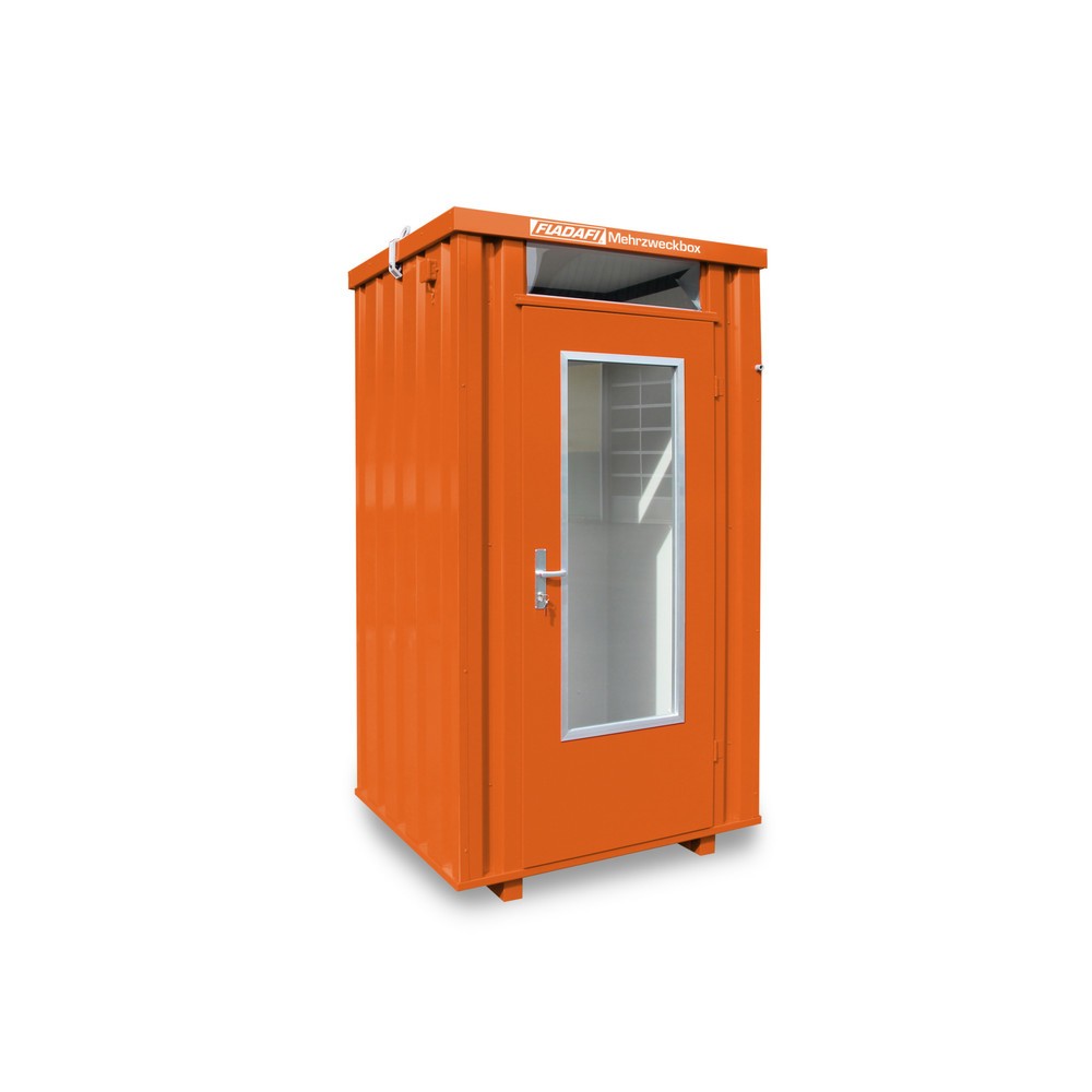 Produktabbildung: FLADAFI® Mehrzweckbox, verzinkt, montiert, ohne Einrichtung, Einflügeltür, mittig in Breitseite