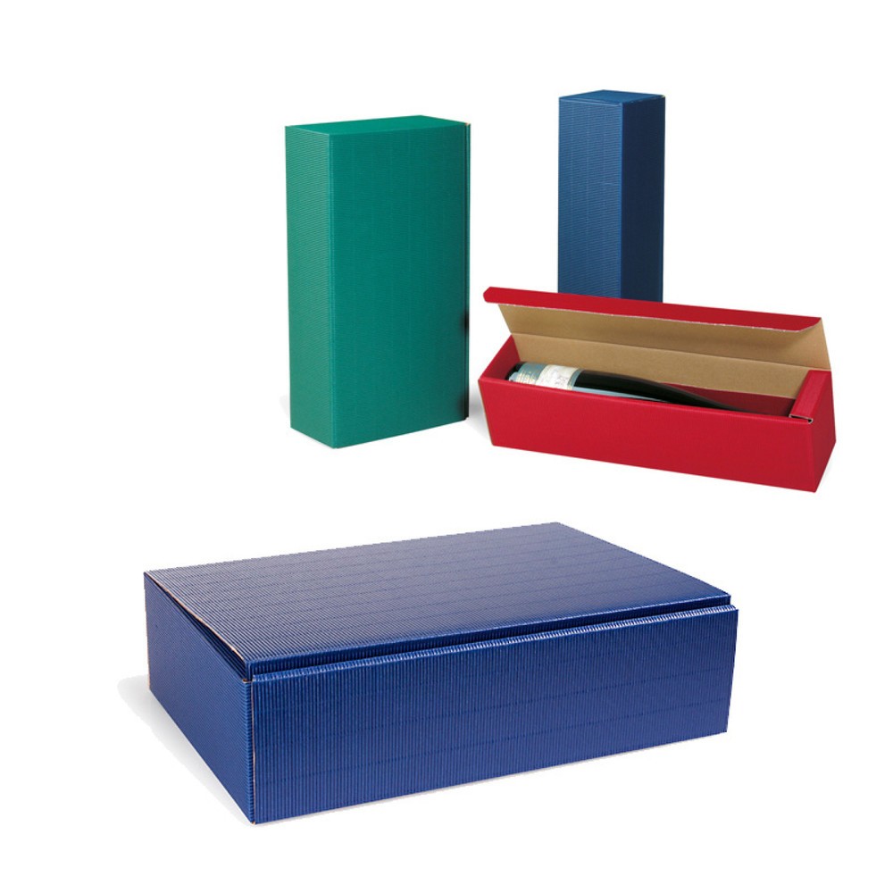 Produktabbildung: Flaschen-Präsentkarton 3er, 363 x 252 x 94 mm, saphirblau, offene Welle