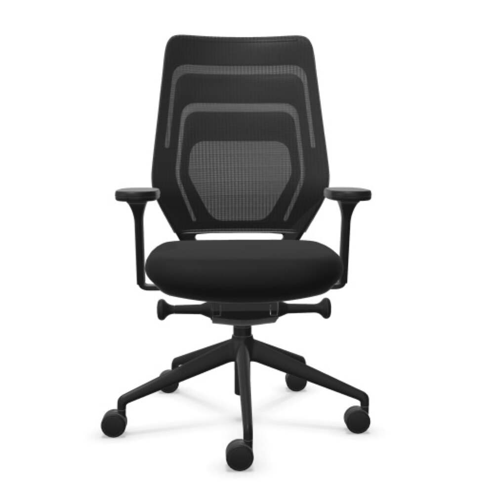 Produktabbildung Nr. 1: FM Büromöbel Schwerlast-Bürostuhl FM asiento, Synchronmechanik, 4D Armlehnen, 3D Sitzneigefunktion, Rückenlehne mit 3D-Strickgewebe, transparent bezogen, ohne Lordosenstütze, schwarz