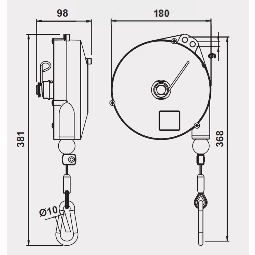 Produktabbildung Nr. 2: Foodline Federzug, mit Arretierung, Seilauszug 2,5 m, TK 0,5-2 kg