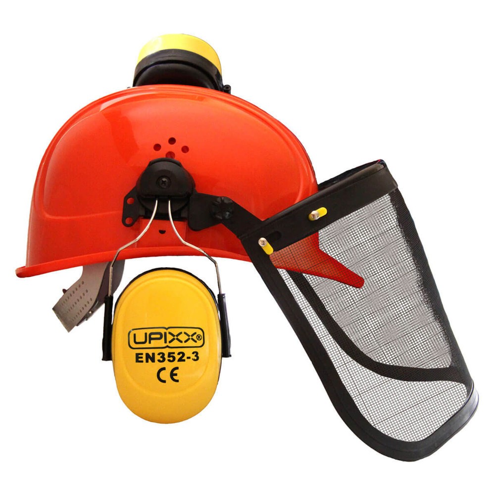 Produktabbildung: Forstschutzhelm mit Drahtgitter, orange
