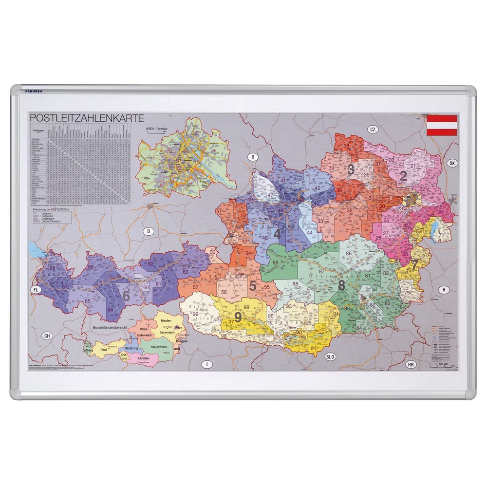 Produktabbildung: FRANKEN Österreichkarte, Postleitzahlen, HxB 680 x 960 mm